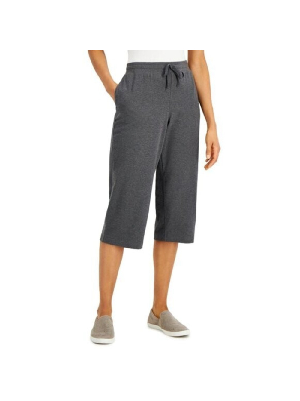 Karen Scott XL Knit Pull on Dark Grey Capri Pants with an Draw-String Waist NWT
